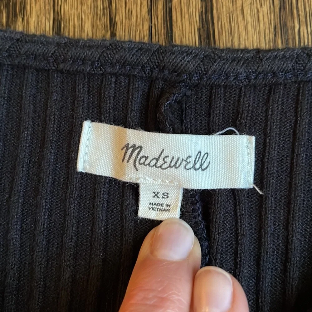Madewell Black ribbed shirt sleeve button front dress, xs - Picture 2 of 4